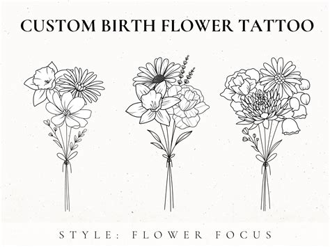 Custom Birth Flower Bouquet Tattoo Design