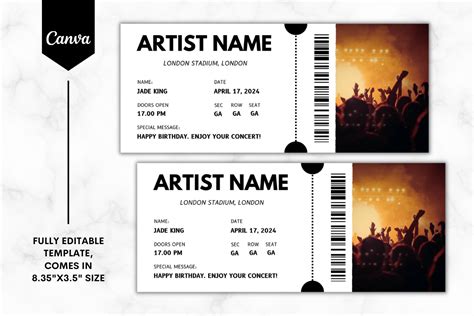 Custom Concert Ticket Canva Template 1 Illustration Par Sundiva Design