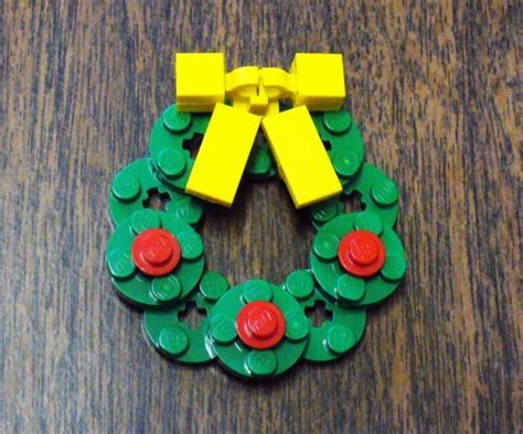 Custom Lego Christmas Wreath Pin With Yellow Bow