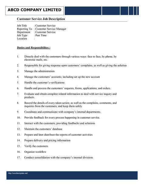 Customer Service Representative Job Description Template