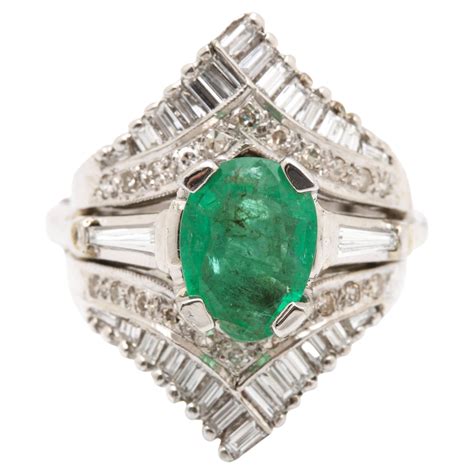 Customizable Oval Cut Unique Emerald Engagement Ring Antique Half