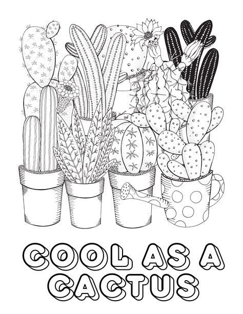 Cute Cactus Coloring Pages For Kids And Adults