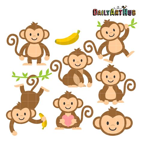 Cute Monkeys Clip Art Set Daily Art Hub Graphics Alphabets Svg