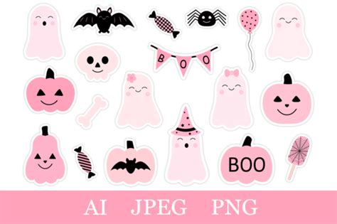 Cute Pink Halloween Stickers Printable Graphic By Shishkovaiv Creative Fabrica