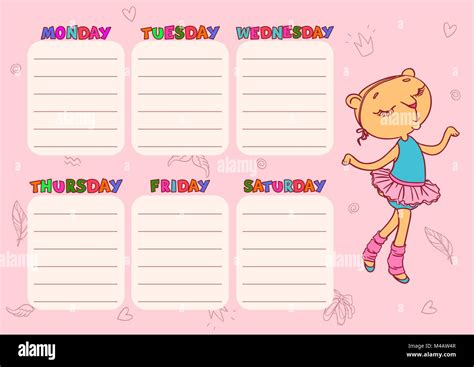 Cute School Schedule Template With Cat Girl Vector Printable