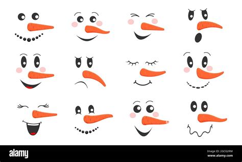 Cute Snowman Face Clip Art Set Funny Snowmen Nose Mouth Eye