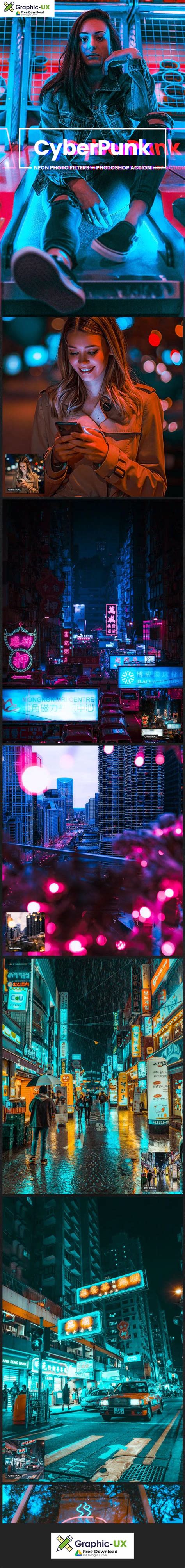 Cyberpunk Neon Photo Filters Photoshop Action Graphicux