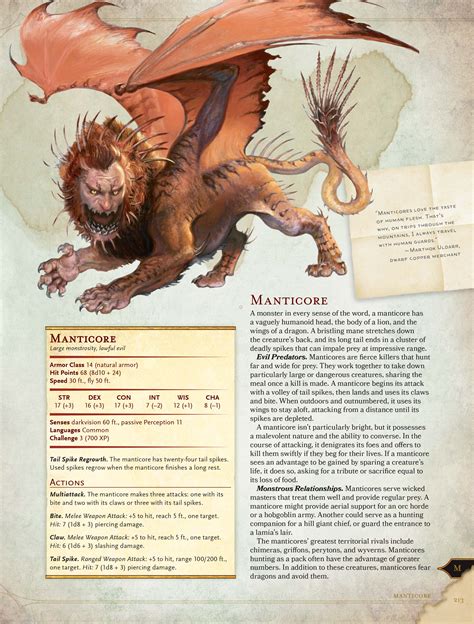 D D 5Th Edition Monster Manual Manticore Revealed The Escapist