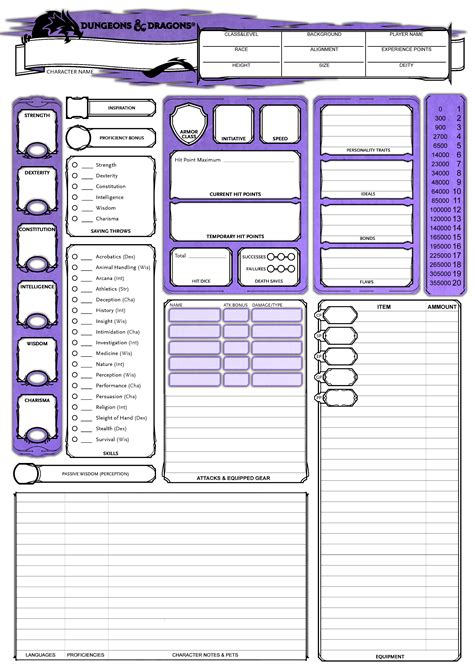 D D Printable Character Sheet