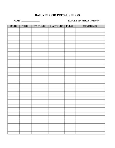 Daily Blood Pressure Log Printable