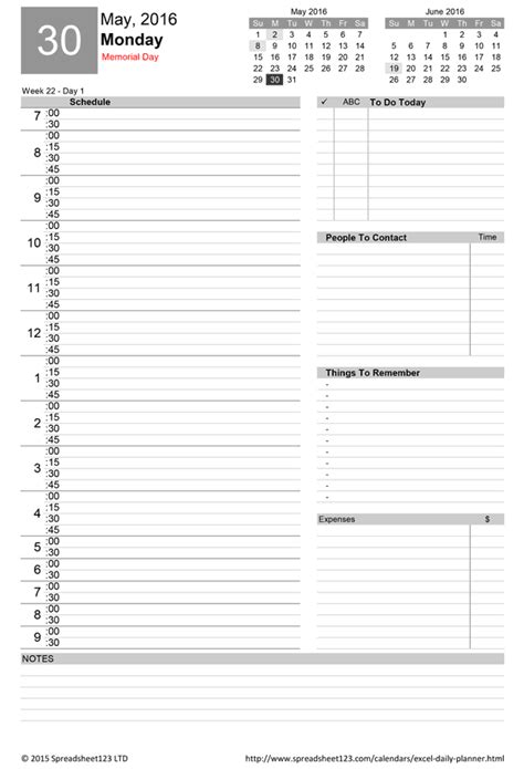 Daily Planner Template Excel