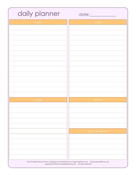 Daily Planner Template Free Download