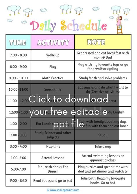 Daily Schedule For Kids Free Cute Editable Timetable Template