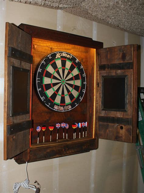 Darts Board Cabinet Dartboard Backboard Led Lighted Laser