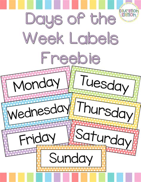 Days Of The Week Printables Tpt