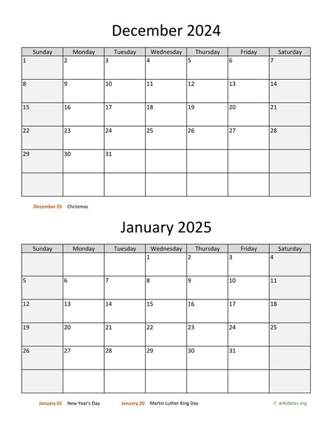 December 2024 January 2025 Calendar