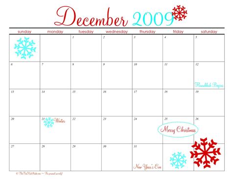 December Printable Calender