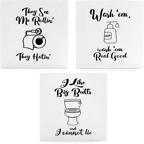 Decorae Wooden Funny Bathroom Signs Set Of 3 Cute Humorous Wall Art