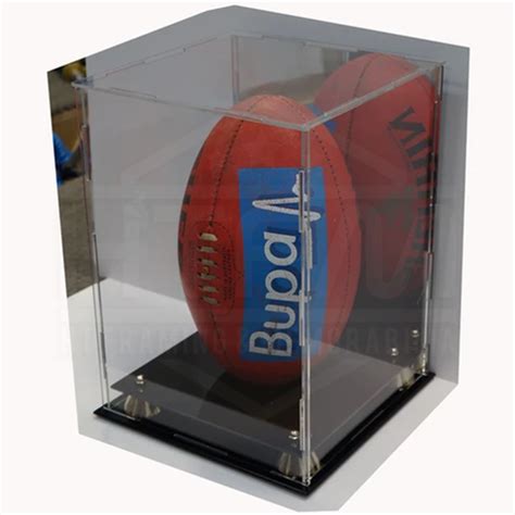 Deluxe Acrylic Afl Vertical Football Display Case With Gold Risers And