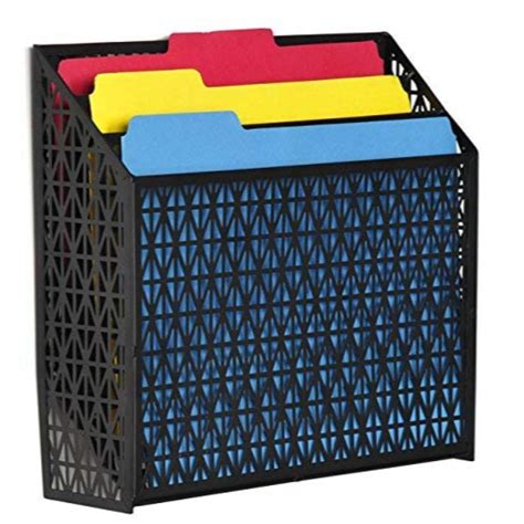 Designa 3 Tier Vertical Wall Mounted File Folder Organizer In Black Rhombic Metal Mesh Hanging