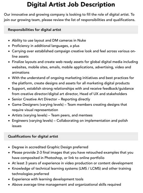 Digital Artist Description