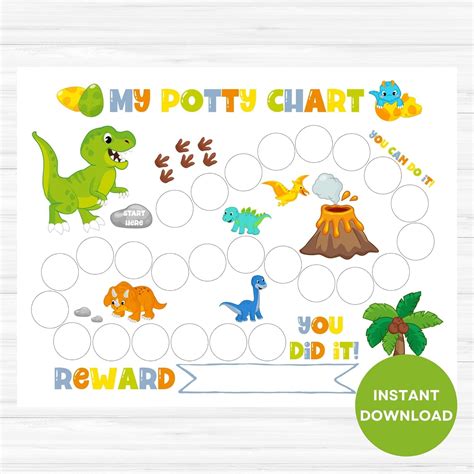 Dinosaur Potty Chart Printable Potty Training Chart Boy Sticker Chart Reward Chart Toilet Training Chart Etsy