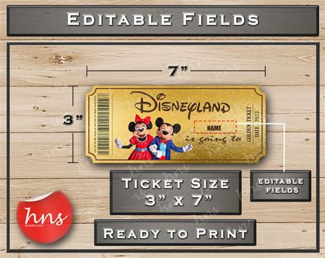 Disneyland Golden Printable Surprise Ticket Editable Musical Theatre