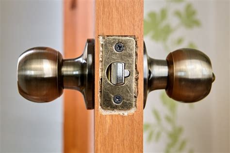 Diy Installing Of Door Knob With Latch And Lock In New Chipboard Sheet