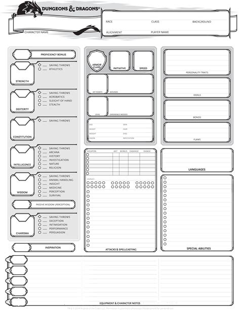 7 Printable DND 5E Character Sheet Templates