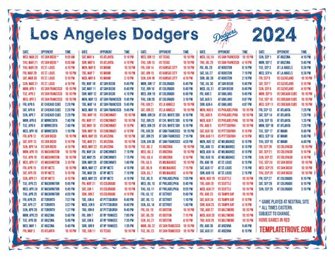 Dodgers Schedule 2024 Printable Printable Ardyth Mireielle