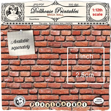 Dollhouse Printable Brick Wallpaper 1 12 Brick Tiles Digital Etsy