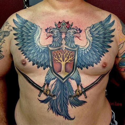 Double Headed Phoenix Chest Tattoo By David Mushaney Tattoonow