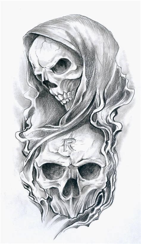 Download Black And White Skull Tattoo Design Sketches Online Creative Fabrica