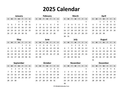 Download Calendar 2025 Printable Free Pdf Version