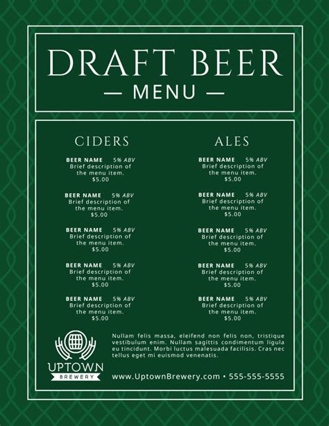 Draft Beer Menu Template Mycreativeshop