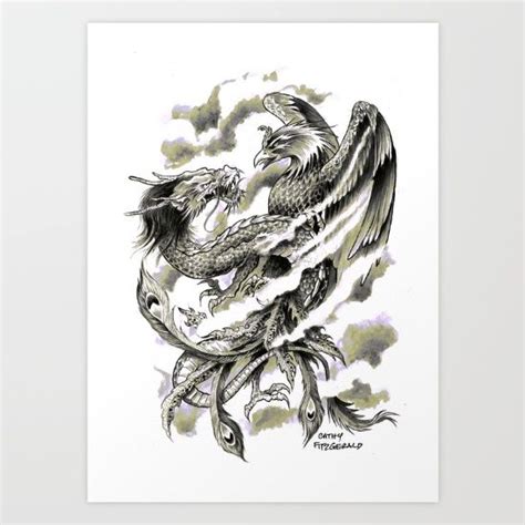 Dragon Phoenix Tattoo Art Print Art Print By Cathy Fitzgerald Phoenix