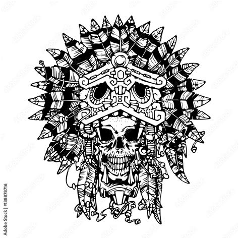 Drawing Of A Aztec Skulls Tattoos Illustrations Royalty Free Vector