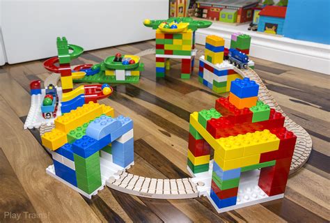 Dreamup Toys Wooden Train Set With Duplo Compatible Block Platforms