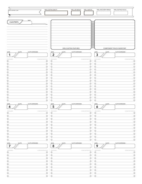 Dungeons And Dragons Printable Spell Sheet