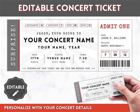 Editable Concert Ticket Concert Ticket Template Surprise Etsy