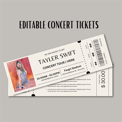 Editable Concert Ticket Template Custom Concert Ticket Gift Diy Event