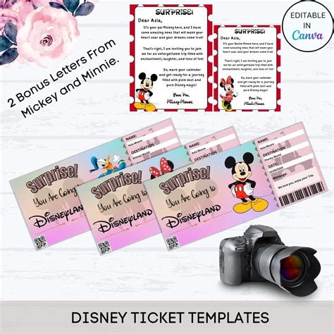 Editable Disneyland Tickets Printable Reveal Letters Digital Etsy