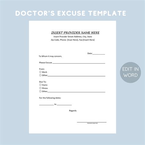 Editable Doctor Excuse Template School Excuse Note Printable Doctor