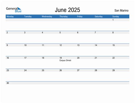 Editable June 2025 Calendar With San Marino Holidays