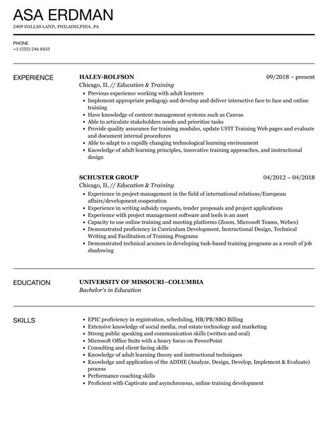 Education And Training Resume Examples