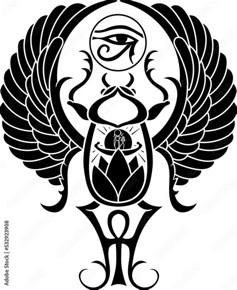 Egyptian Scarab Bug With Wings And Ankh Eye Of Horus Symbol Eps Stock