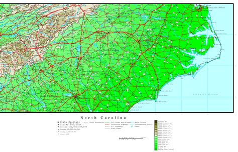 Elevation Map Of North Carolina Map