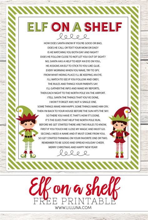 Elf On The Shelf Story Free Printable Poem Lil Luna