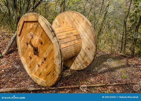 Empty Cable Reel Is Left On Site The Problem Of Ecology Stock Image