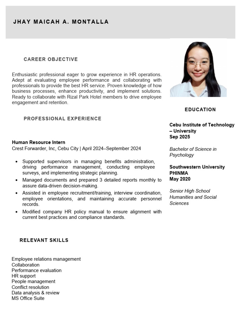 Entry Level Hr Resume Sample Template Free Download